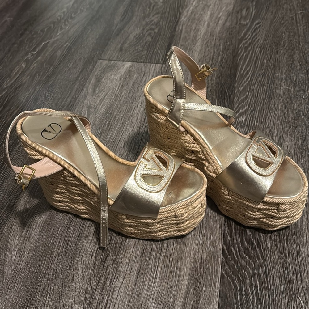 Valentino Metallic Gold Wedge Sandals